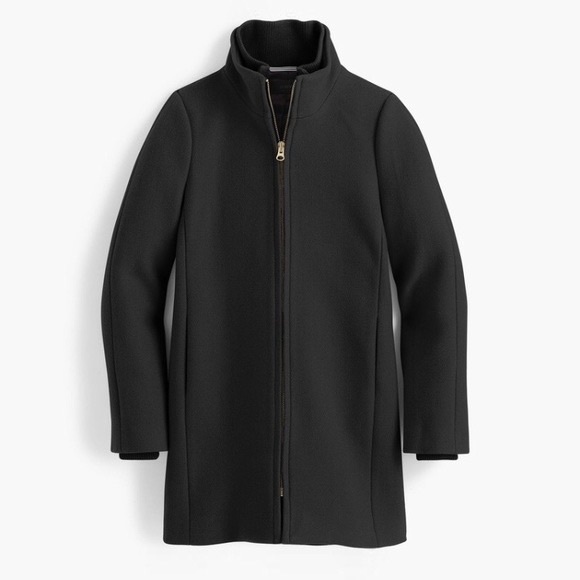 J Crew Black Italian wool lodge coat with navy lining. Size 8
